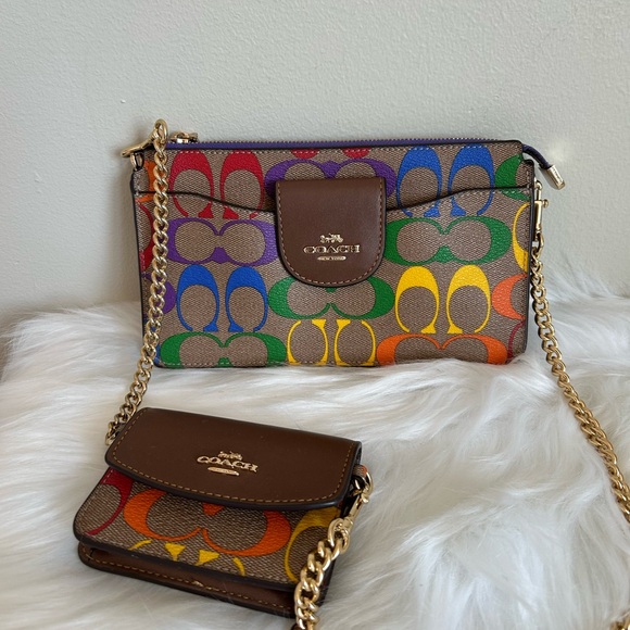 Coach Poppy Crossbody & Wallet In Rainbow Signature Canvas - Picture 1 of 7